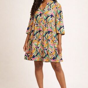 Michelle McDowell Navy Multi-Color Tropical Print Dress